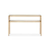 Ted Sofa Console Table w Open Shelf | 48" Glass Top | Gold Iron