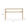 Ted Sofa Console Table w Open Shelf | 48" Glass Top | Gold Iron