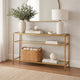 Ted Sofa Console Table w Open Shelf | 48" Glass Top | Gold Iron
