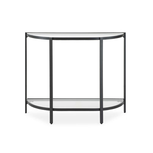 Nizy Sofa Console Table | 36" Glass Top | 1 Open Shelf | Black Iron