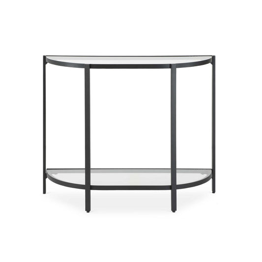 Nizy Sofa Console Table | 36" Glass Top | 1 Open Shelf | Black Iron