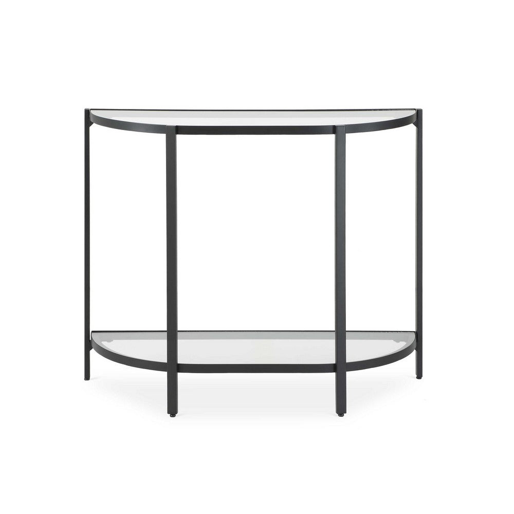 Nizy Sofa Console Table | 36" Glass Top | 1 Open Shelf | Black Iron