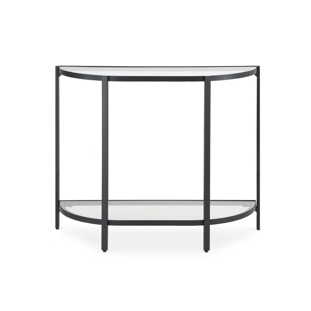 Nizy Sofa Console Table | 36" Glass Top | 1 Open Shelf | Black Iron