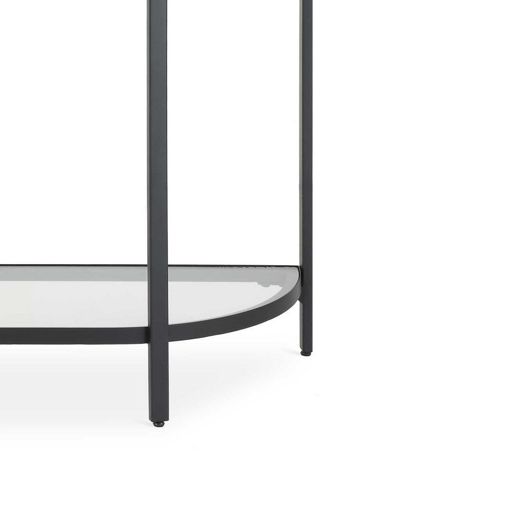 Nizy Sofa Console Table | 36" Glass Top | 1 Open Shelf | Black Iron
