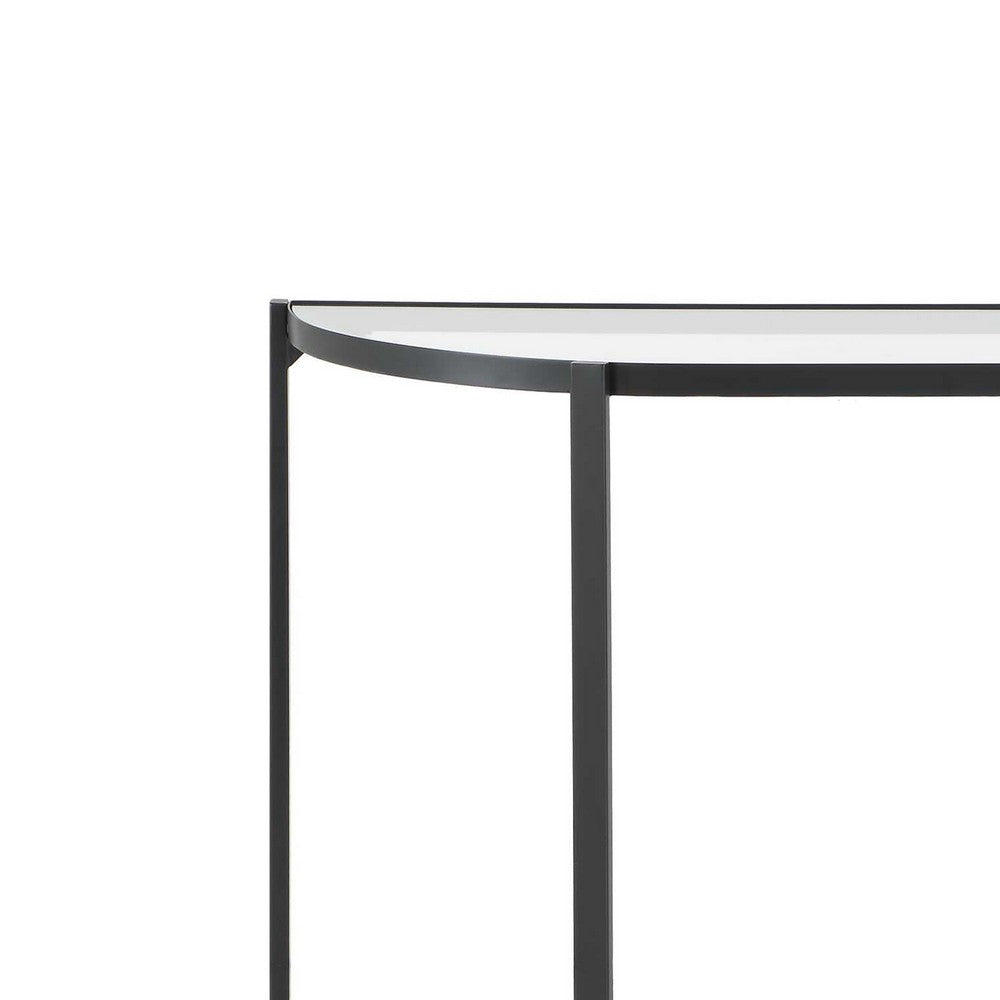 Nizy Sofa Console Table | 36" Glass Top | 1 Open Shelf | Black Iron