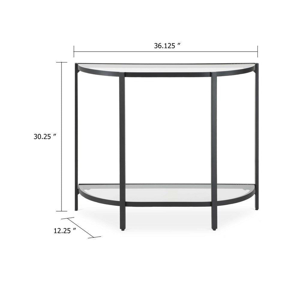 Nizy Sofa Console Table | 36" Glass Top | 1 Open Shelf | Black Iron