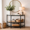 Nizy Sofa Console Table | 36" Glass Top | 1 Open Shelf | Black Iron