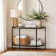 Nizy Sofa Console Table | 36" Glass Top | 1 Open Shelf | Black Iron