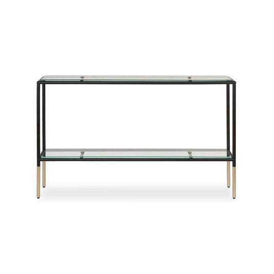 Beny Sofa Console Table | 48" Glass Top | 1 Shelf | Modern Black Iron