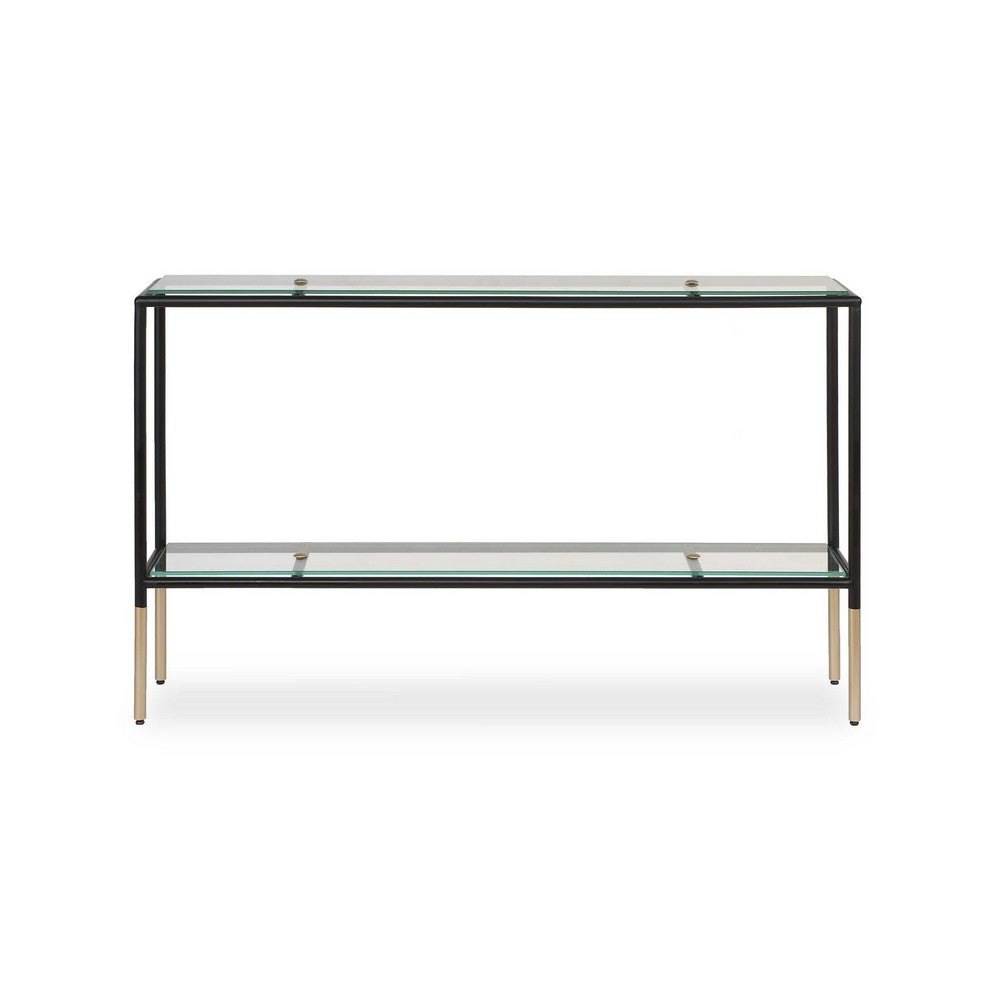 Beny Sofa Console Table | 48" Glass Top | 1 Shelf | Modern Black Iron