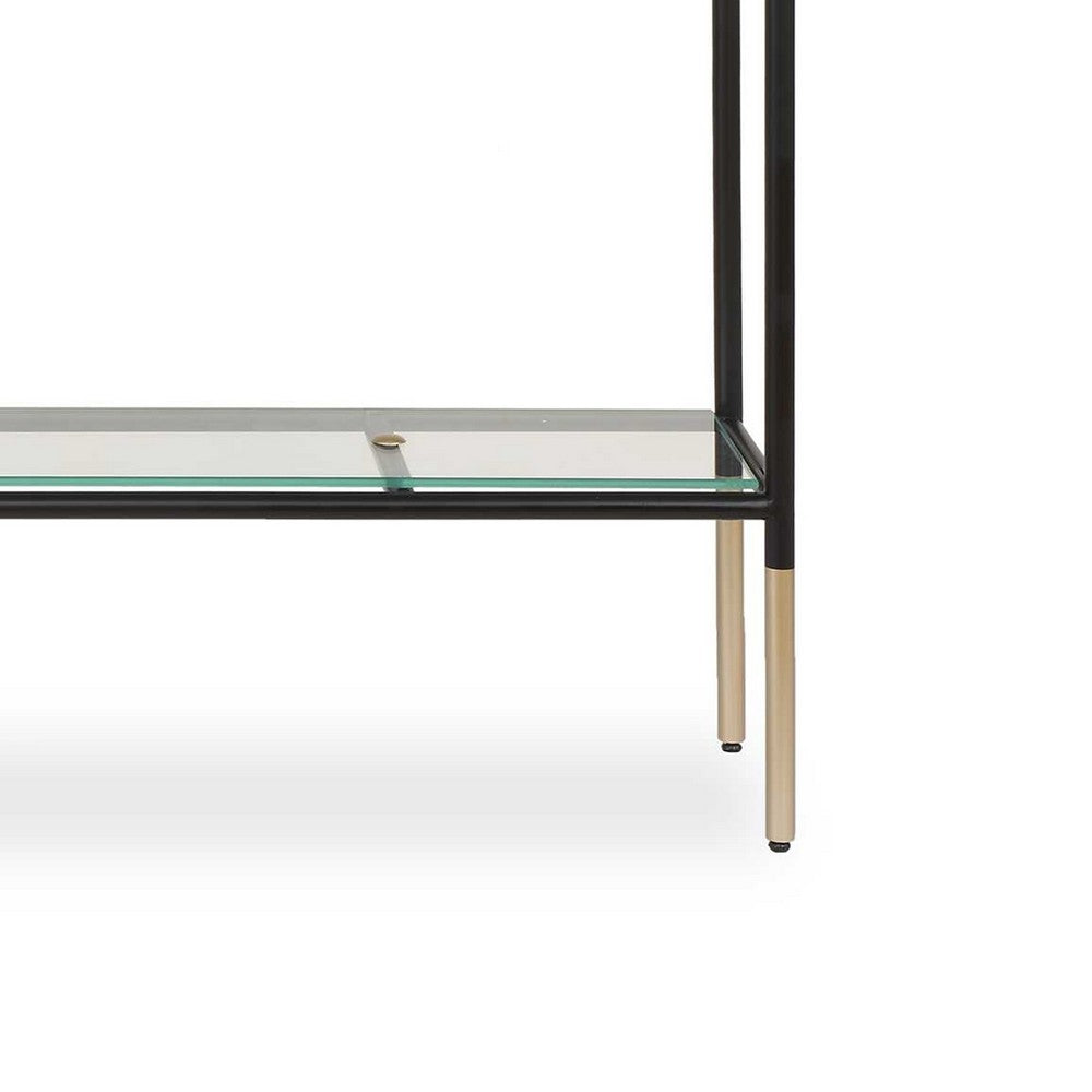 Beny Sofa Console Table | 48" Glass Top | 1 Shelf | Modern Black Iron