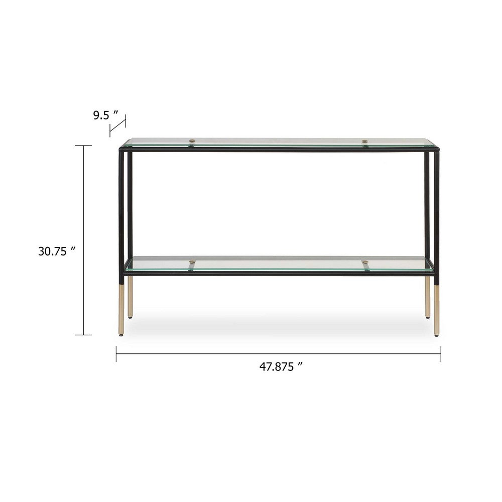 Beny Sofa Console Table | 48" Glass Top | 1 Shelf | Modern Black Iron