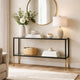 Beny Sofa Console Table | 48" Glass Top | 1 Shelf | Modern Black Iron