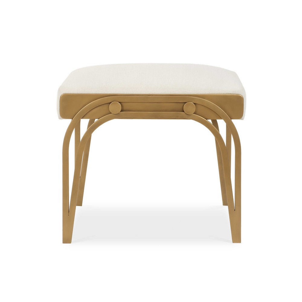 Nia Accent Bench | 24" Cream White Cushioned Seat | Antique Brass Iron