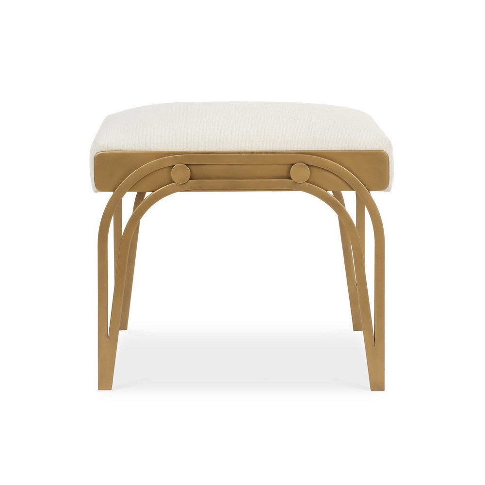 Nia Accent Bench | 24" Cream White Cushioned Seat | Antique Brass Iron