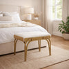 Nia Accent Bench | 24" Cream White Cushioned Seat | Antique Brass Iron