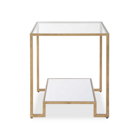 Kix Side End Table | 20" Square Glass Top | Open Shelf | Antique Gold