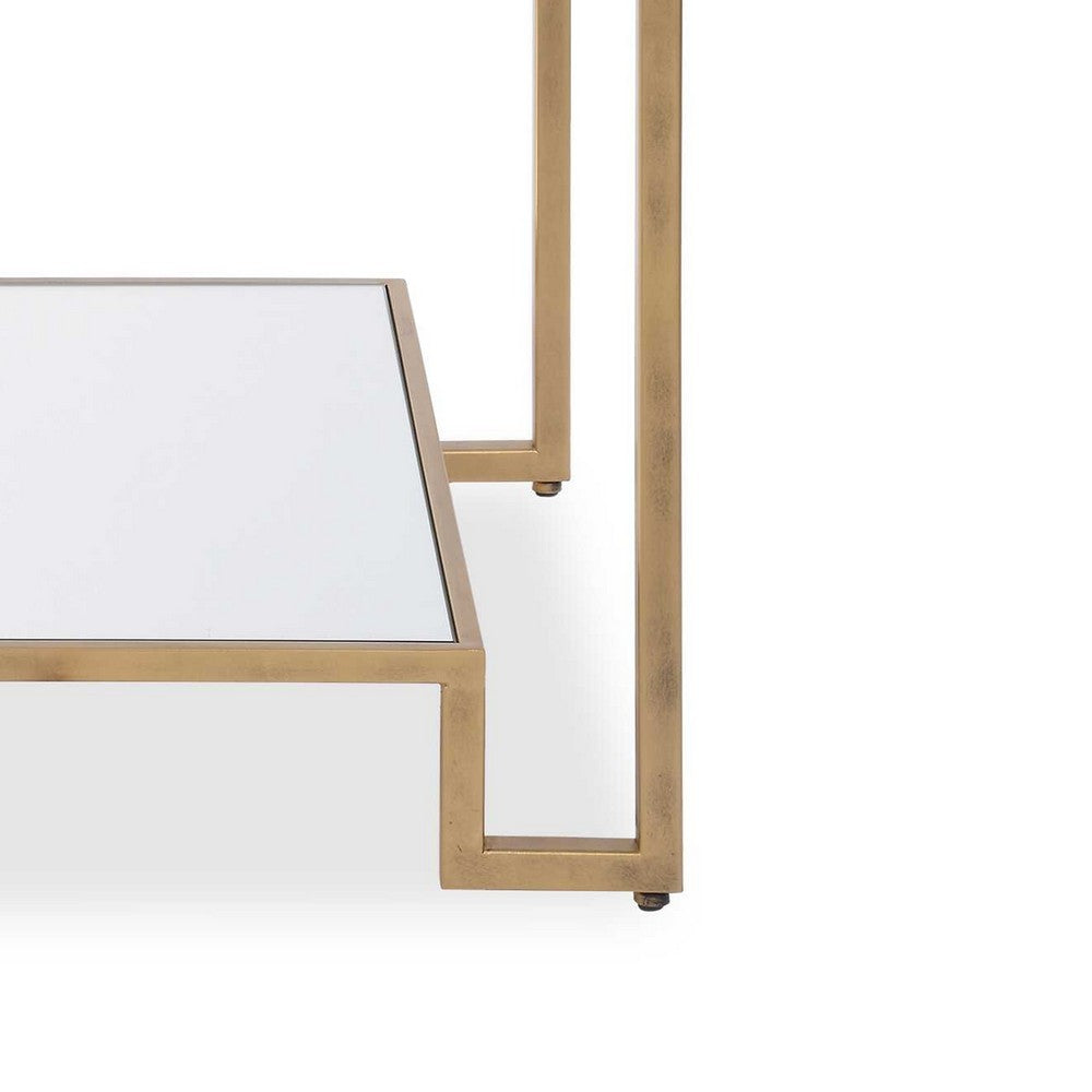 Kix Side End Table | 20" Square Glass Top | Open Shelf | Antique Gold