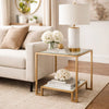 Kix Side End Table | 20" Square Glass Top | Open Shelf | Antique Gold