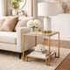 Kix Side End Table | 20" Square Glass Top | Open Shelf | Antique Gold
