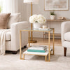 Kix Side End Table | 20" Square Glass Top | Open Shelf | Antique Gold