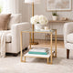 Kix Side End Table | 20" Square Glass Top | Open Shelf | Antique Gold