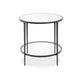 Lify Side End Table | 24" Round Mirrored Top | Open Shelf | Black