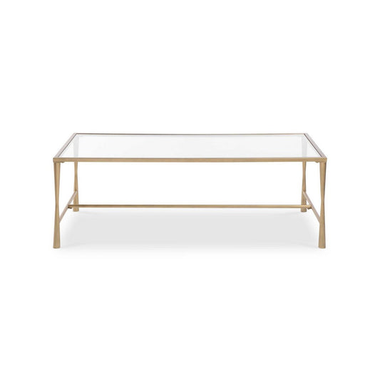Ova Coffee Table | 47" Rectangular Glass Top | Antique Gold Iron