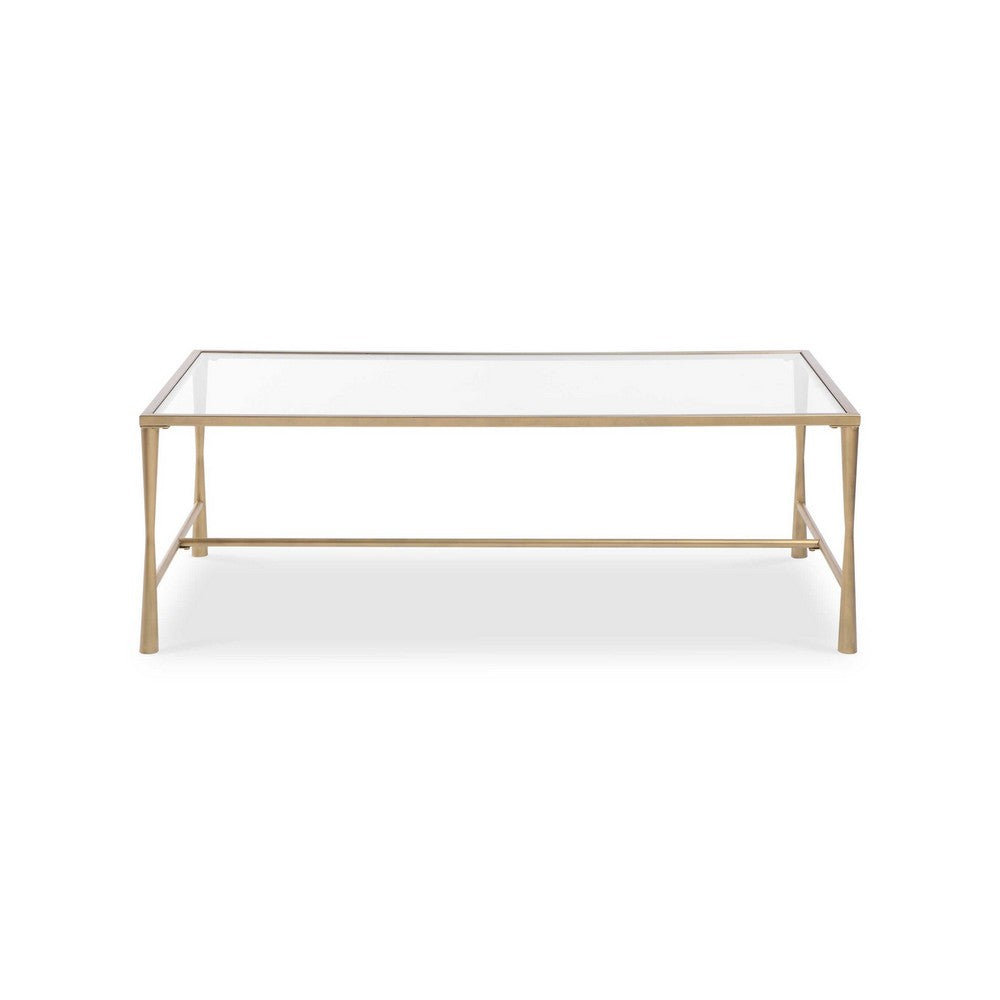 Ova Coffee Table | 47" Rectangular Glass Top | Antique Gold Iron