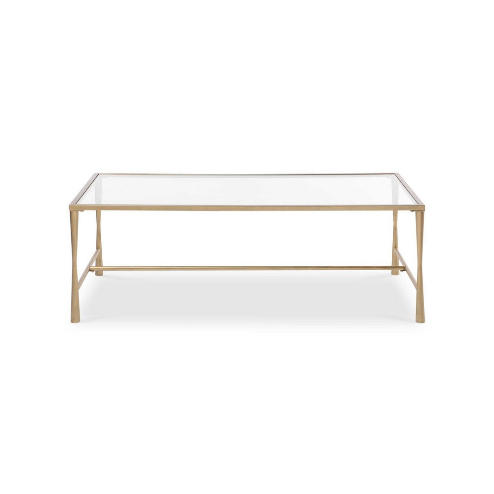 Ova Coffee Table | 47" Rectangular Glass Top | Antique Gold Iron
