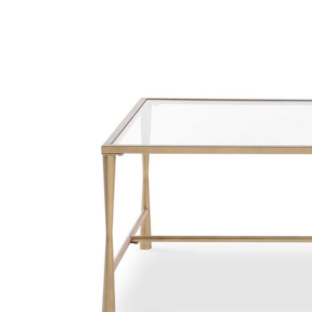 Ova Coffee Table | 47" Rectangular Glass Top | Antique Gold Iron