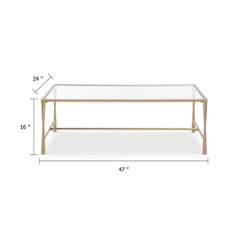 Ova Coffee Table | 47" Rectangular Glass Top | Antique Gold Iron