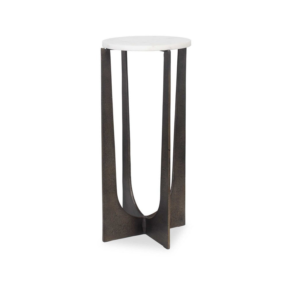 Dery Accent Table | 12" Round White Marble Top | Brass Bronze Legs