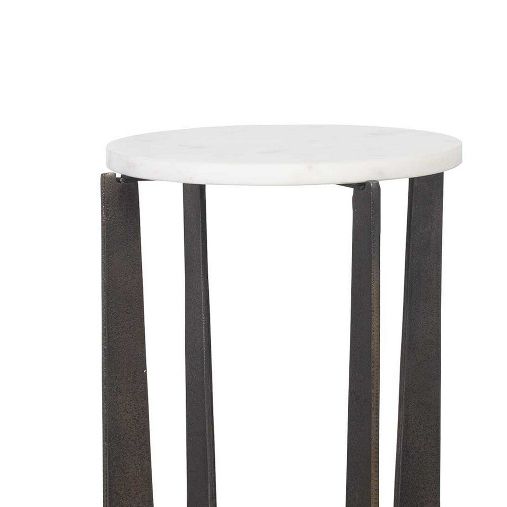 Dery Accent Table | 12" Round White Marble Top | Brass Bronze Legs