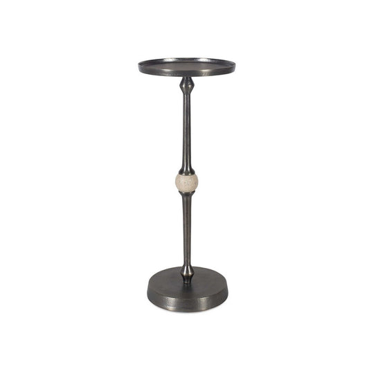 Acy Accent Table | 9" Metal Top | Round Travertine Insert | Dark Bronze