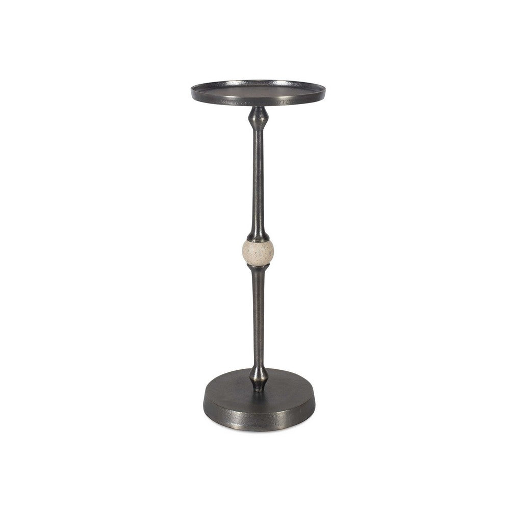 Acy Accent Table | 9" Metal Top | Round Travertine Insert | Dark Bronze