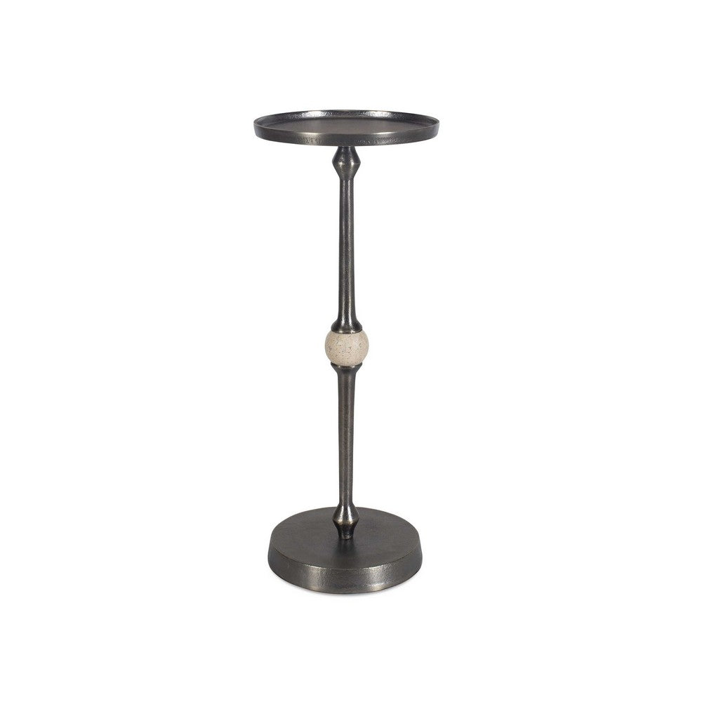 Acy Accent Table | 9" Metal Top | Round Travertine Insert | Dark Bronze