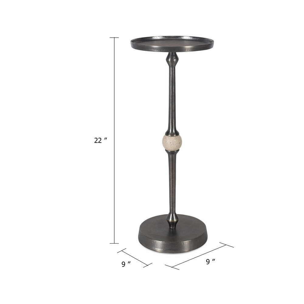 Acy Accent Table | 9" Metal Top | Round Travertine Insert | Dark Bronze