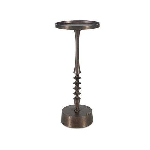 Teo Accent Table | 10" Round Top | Ribbed Bronze Iron Central Pole