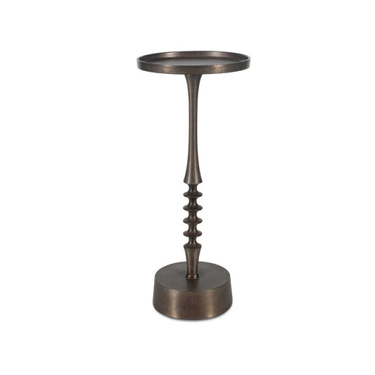Teo Accent Table | 10" Round Top | Ribbed Bronze Iron Central Pole