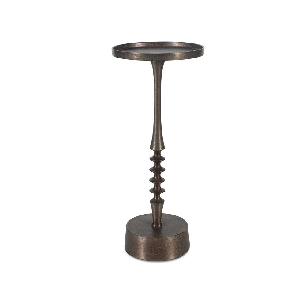 Teo Accent Table | 10" Round Top | Ribbed Bronze Iron Central Pole
