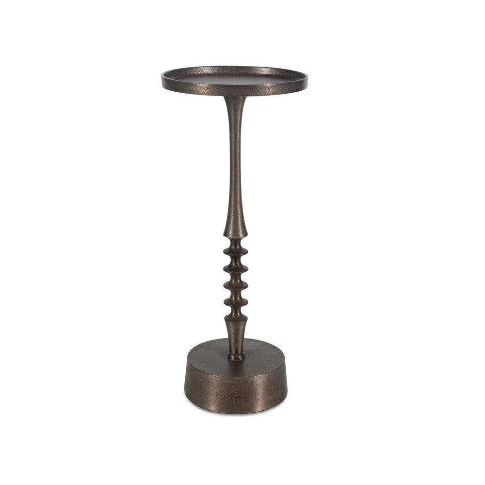 Teo Accent Table | 10" Round Top | Ribbed Bronze Iron Central Pole