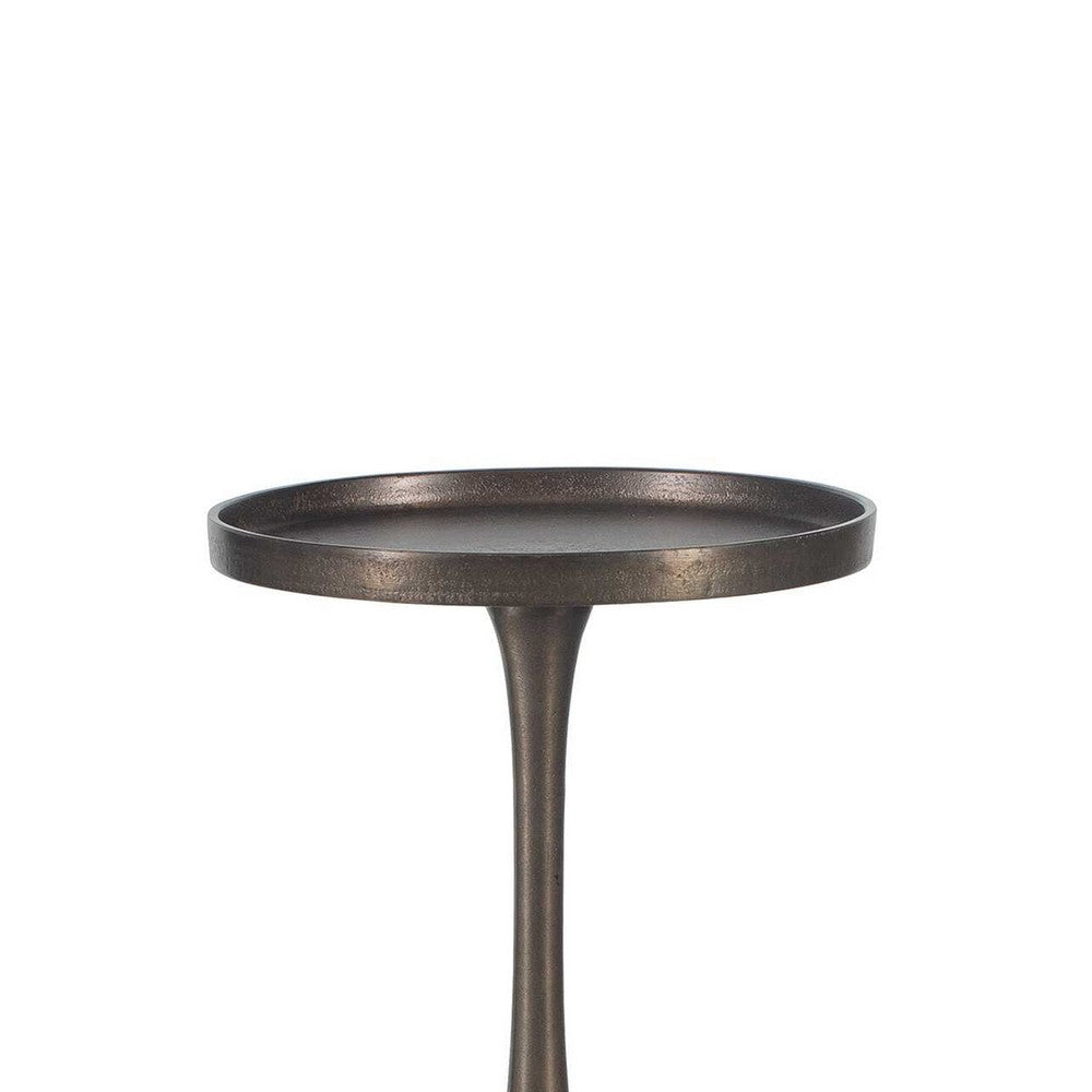 Teo Accent Table | 10" Round Top | Ribbed Bronze Iron Central Pole
