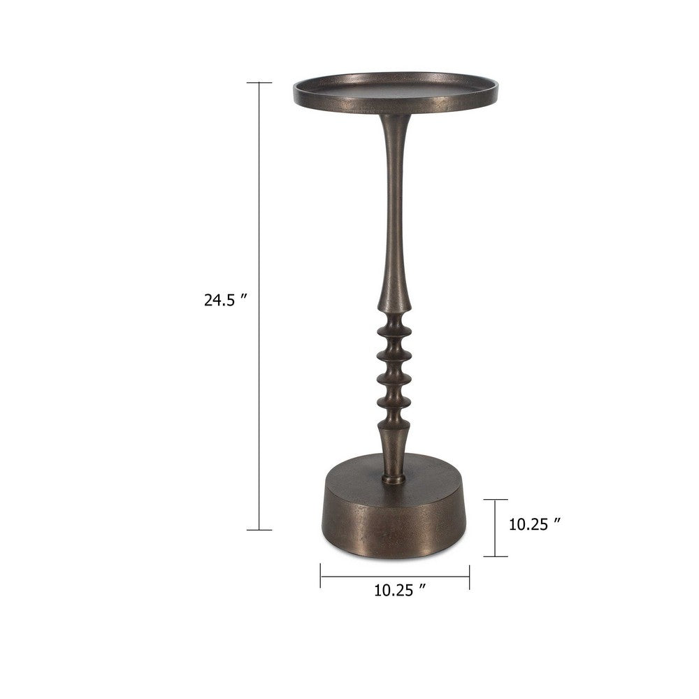 Teo Accent Table | 10" Round Top | Ribbed Bronze Iron Central Pole