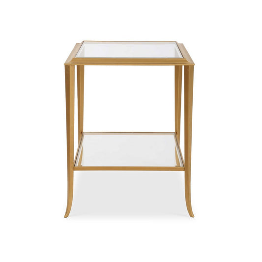 Fer Accent Table | 18" Glass Top | Bottom Open Shelf | Gold Leaf Iron