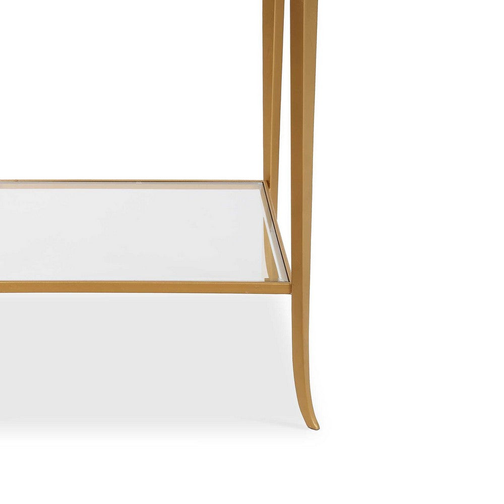 Fer Accent Table | 18" Glass Top | Bottom Open Shelf | Gold Leaf Iron