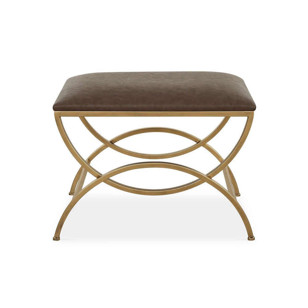 Enzy Accent Stool | 24" Cocoa Brown Faux Leather Top | Brass Base