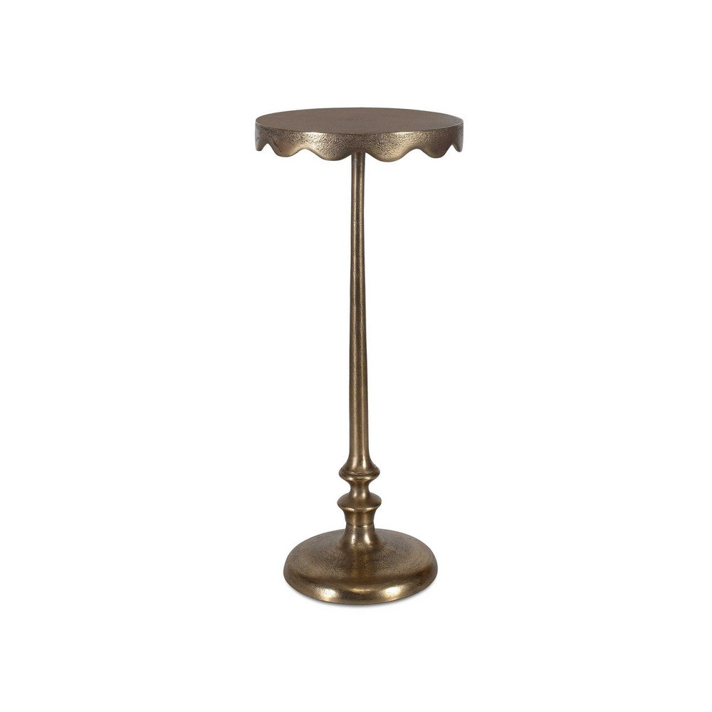 Viny Accent Table | 10" Round Top w Scalloped Edges | Antique Brass