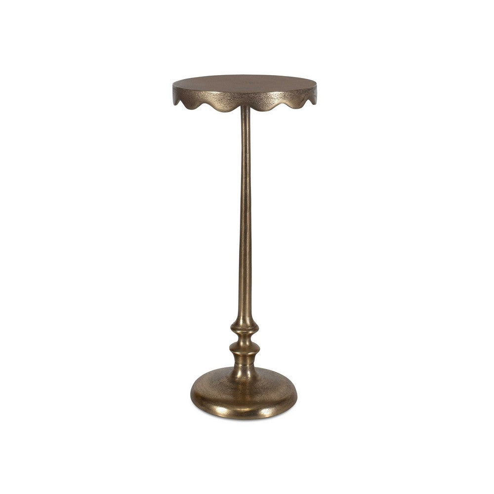 Viny Accent Table | 10" Round Top w Scalloped Edges | Antique Brass