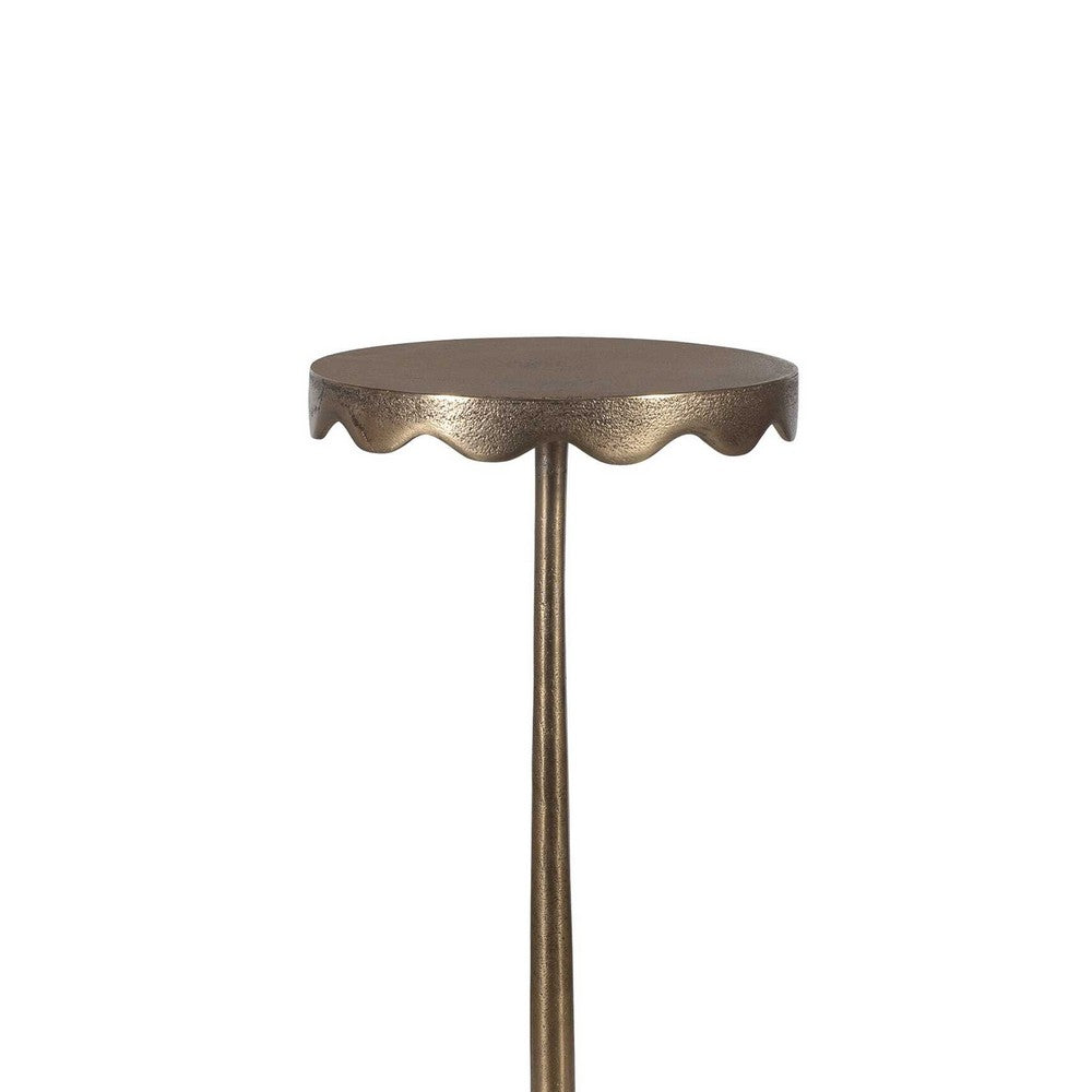 Viny Accent Table | 10" Round Top w Scalloped Edges | Antique Brass